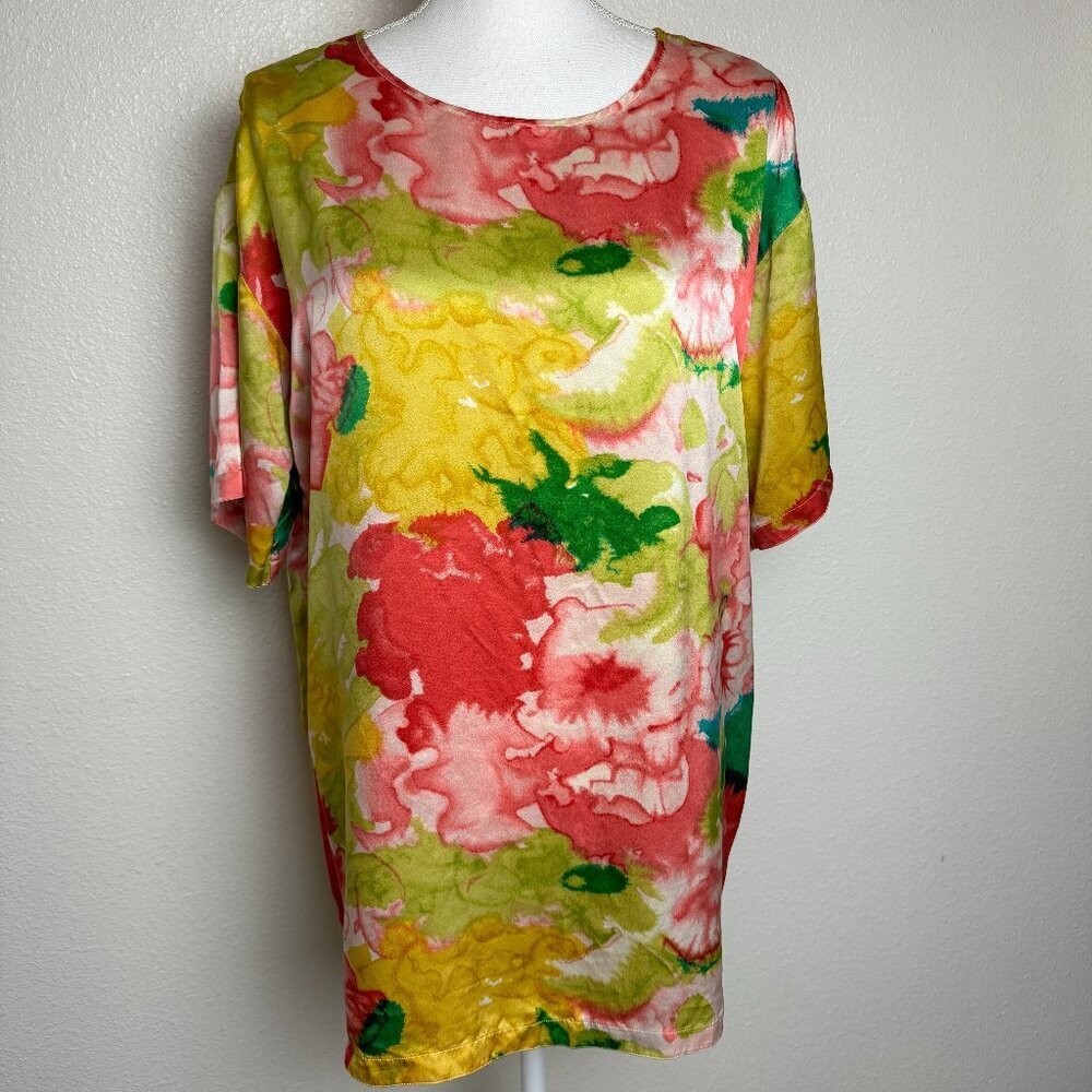 Adrienne Vittadini Vintage 100% silk  Short Sleeve Blouse Tunic